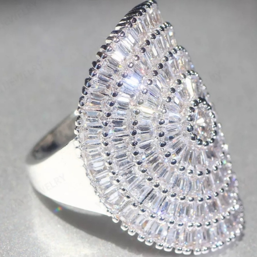 🍁🍂New 🎃21 CT 925 Silver Princess Cut Diamonds Ring - Picture 3 of 6